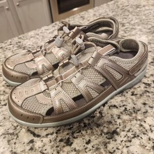 Orthofeet 997 Verona Womens 9.5 Wide Pewter Metallic Fisherman Sandals Shoes